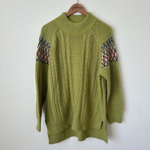 Sundance Sweater Women Large Green Turtleneck Wool Blend Cable Knit Winter Top L - Picture 1 of 8